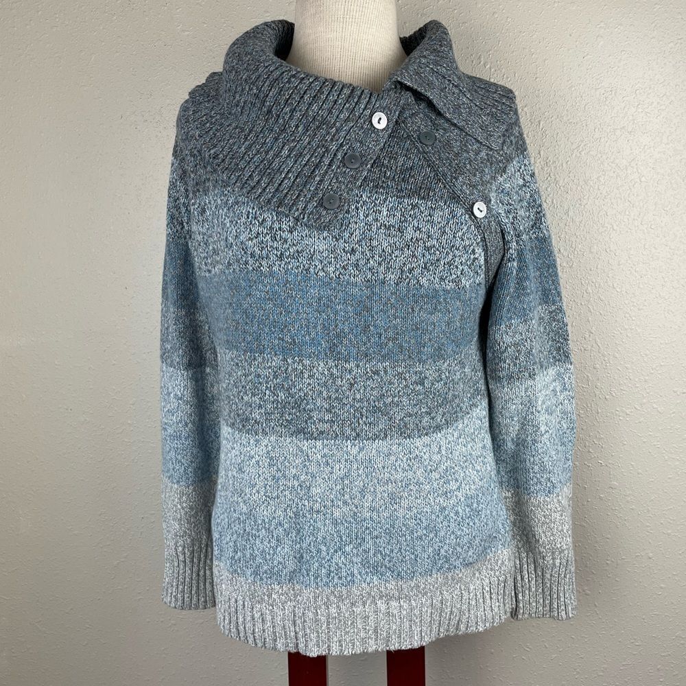 Sag Harbor Button Up Cowl Neck Sweater Top Size M EUC